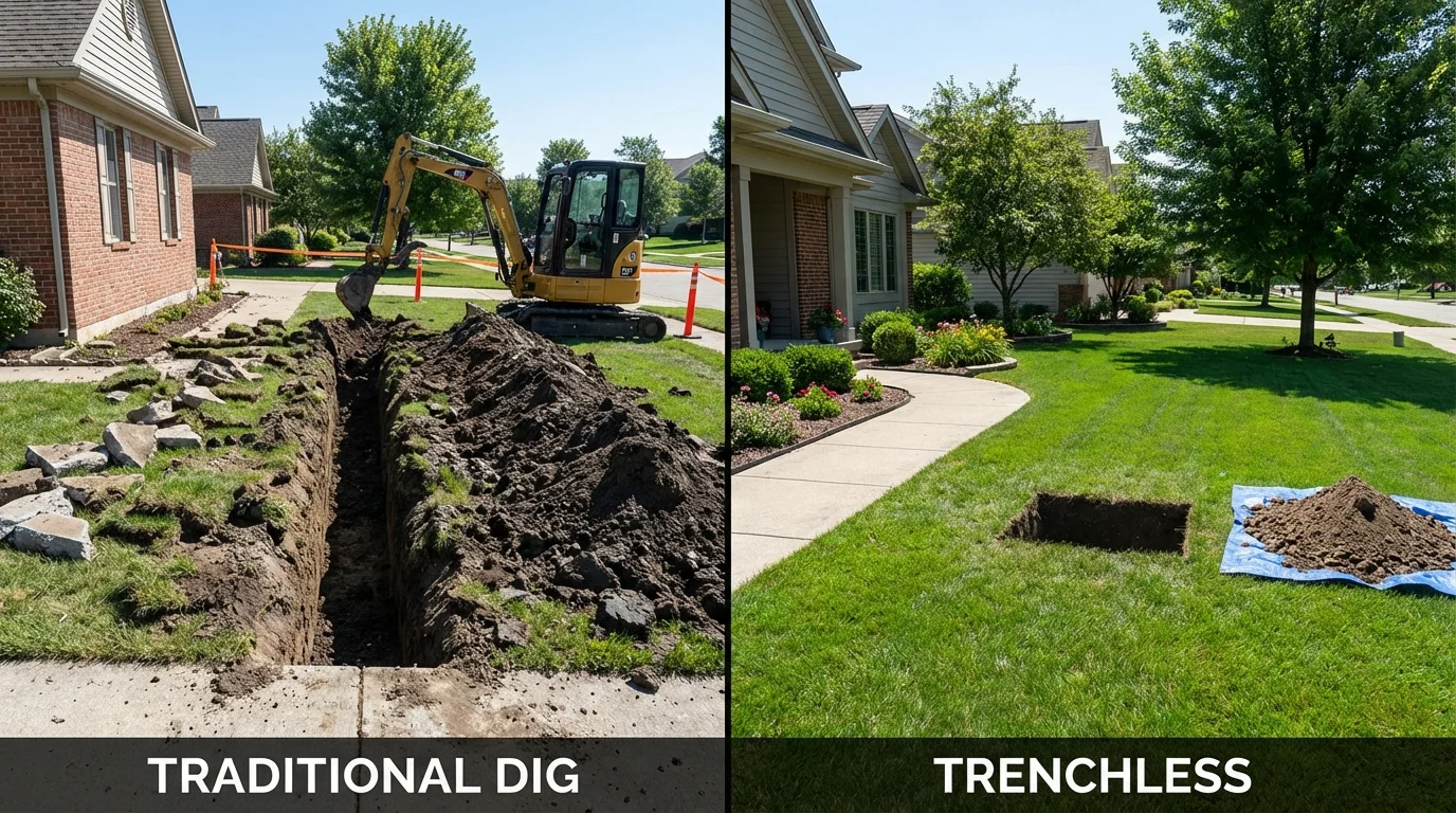 Trenchless sewer repair with minimal yard damage versus traditional excavation in Fillmore, CA